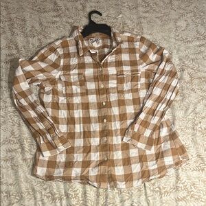 Old Navy Brown and White Plaid Button Down Shirt